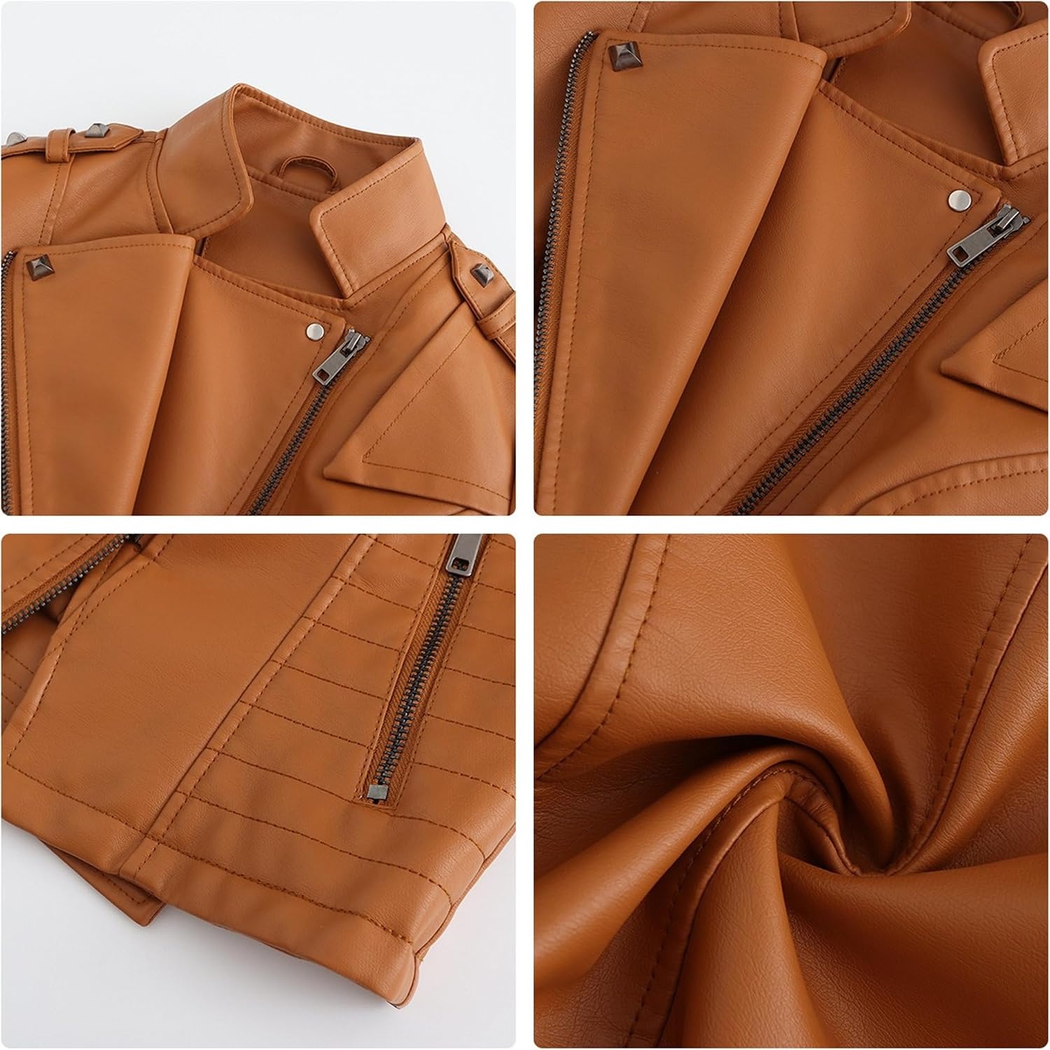image:imageJEKEDG Womens Casual Blazer Collar Fashion Coat Vintage Biker Spring Fall Coat Jacket Faux Leather Zip Up CoatsCamel 3