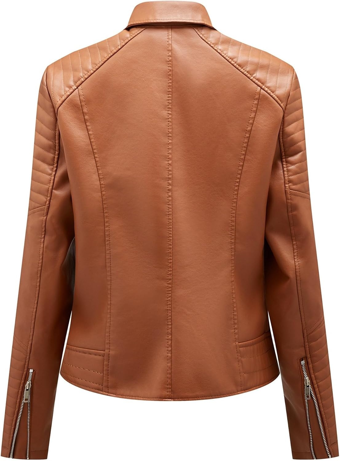 image:imageJEKEDG Womens Casual Blazer Collar Fashion Coat Vintage Biker Spring Fall Coat Jacket Faux Leather Zip Up CoatsCamel 4