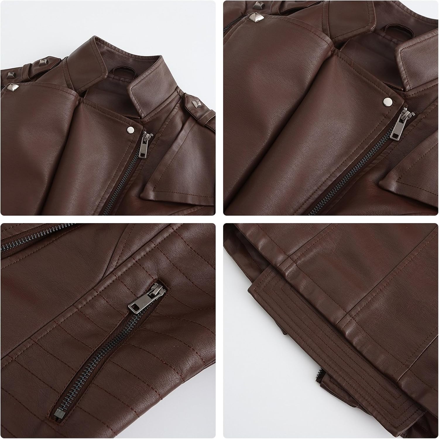 image:imageJEKEDG Womens Casual Blazer Collar Fashion Coat Vintage Biker Spring Fall Coat Jacket Faux Leather Zip Up CoatsCoffee 3