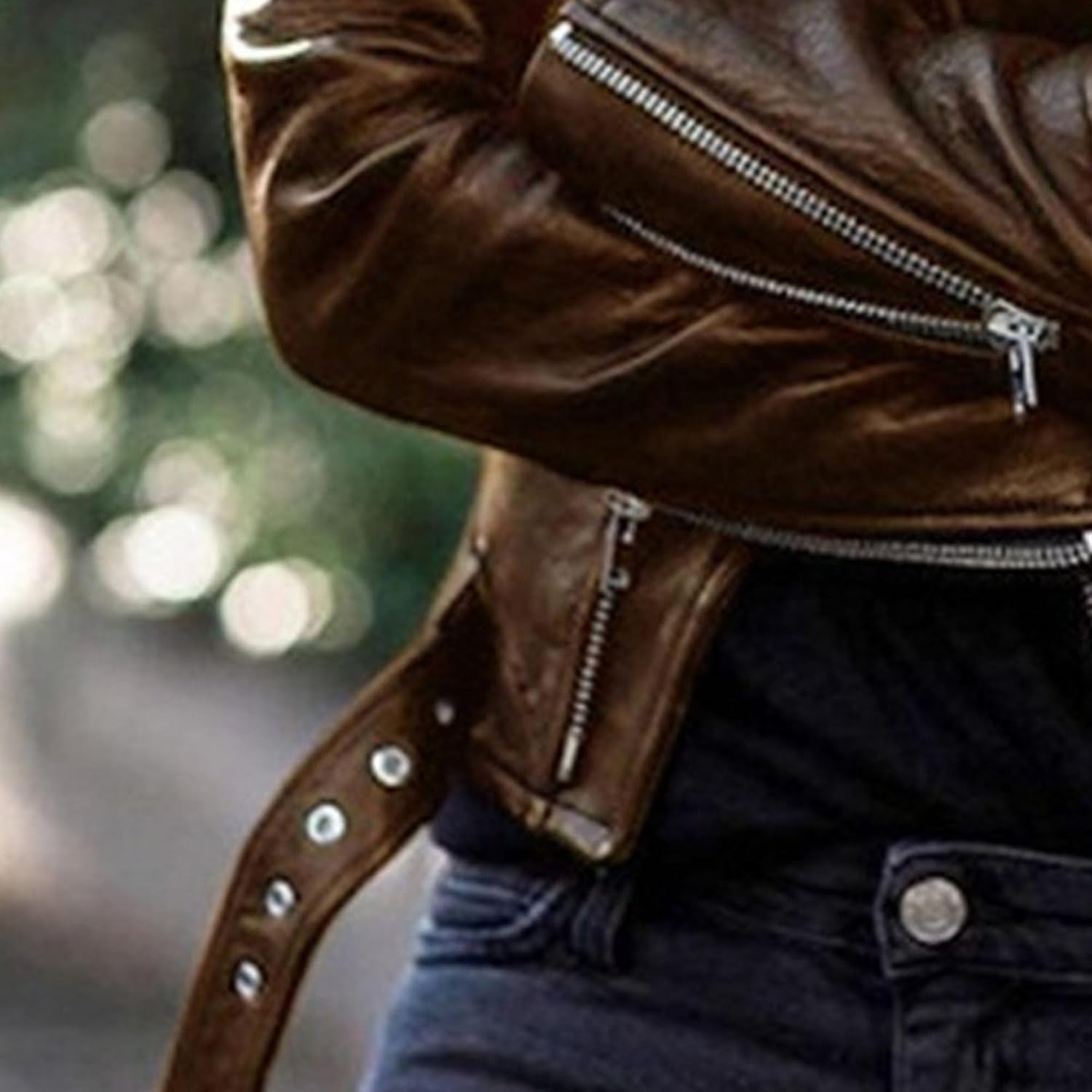 image:imageJEKEDG Womens Casual Blazer Collar Fashion Coat Vintage Biker Spring Fall Coat Jacket Faux Leather Zip Up CoatsCoffee