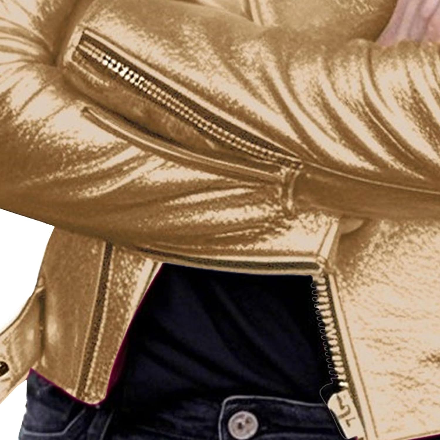 image:imageJEKEDG Womens Casual Blazer Collar Fashion Coat Vintage Biker Spring Fall Coat Jacket Faux Leather Zip Up CoatsGolden