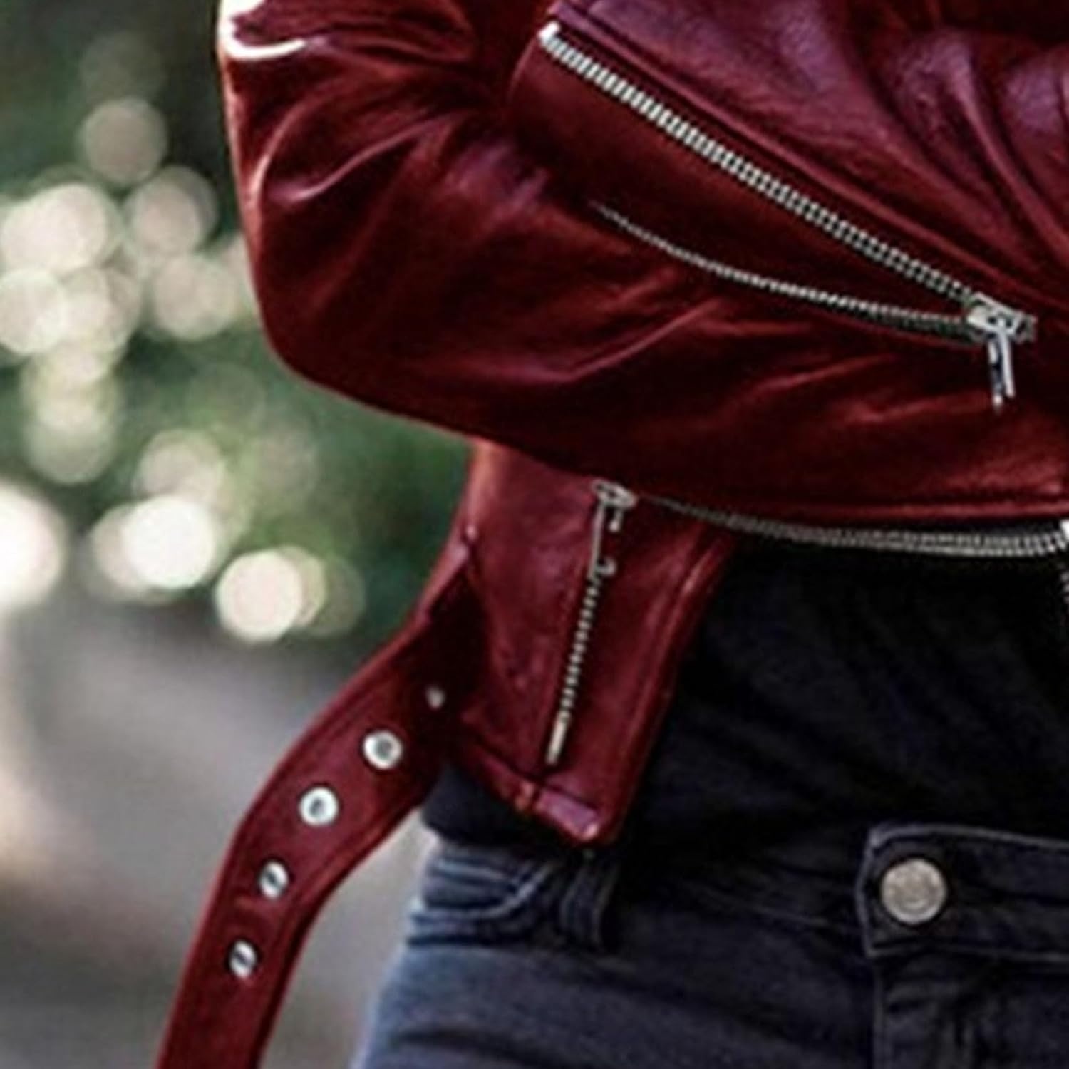image:imageJEKEDG Womens Casual Blazer Collar Fashion Coat Vintage Biker Spring Fall Coat Jacket Faux Leather Zip Up CoatsRed