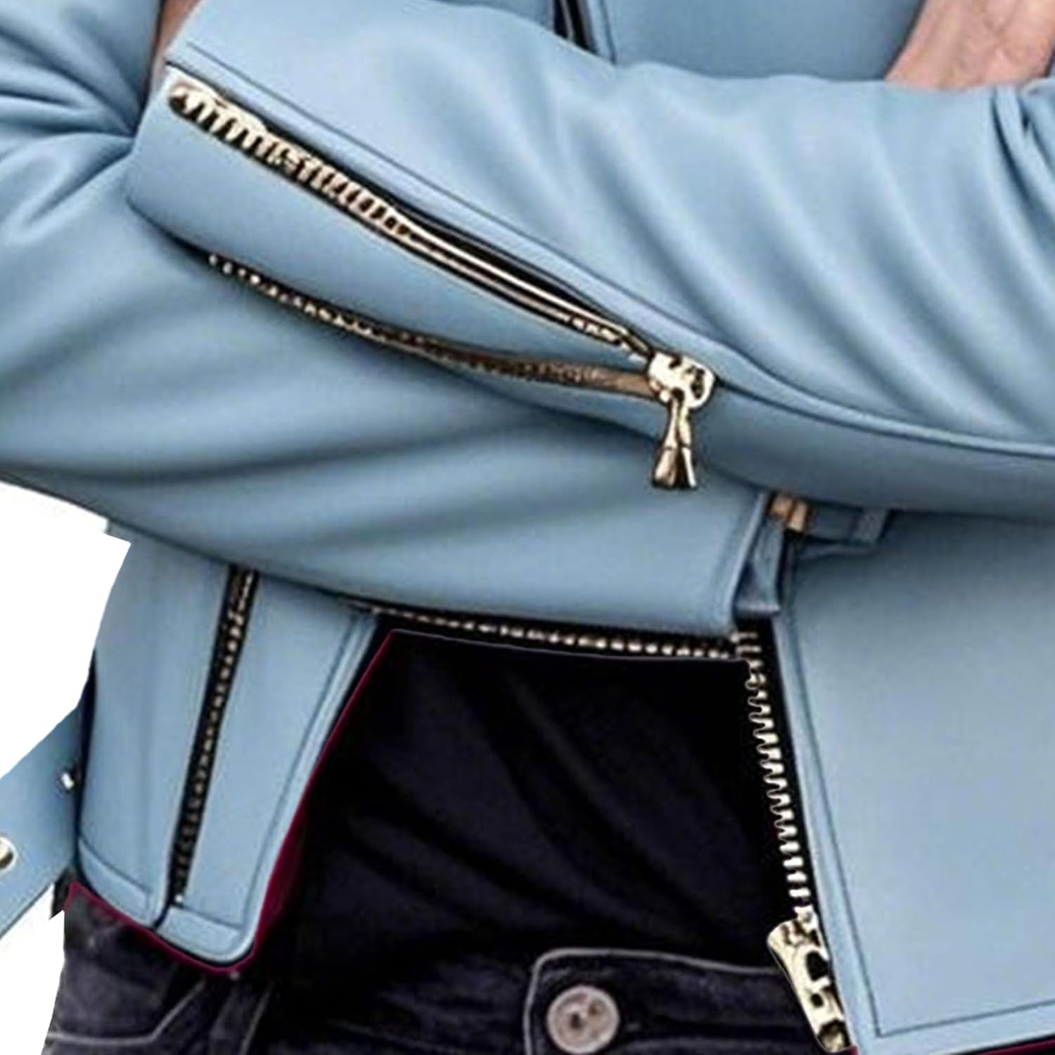 image:imageJEKEDG Womens Casual Blazer Collar Fashion Coat Vintage Biker Spring Fall Coat Jacket Faux Leather Zip Up CoatsSky Blue