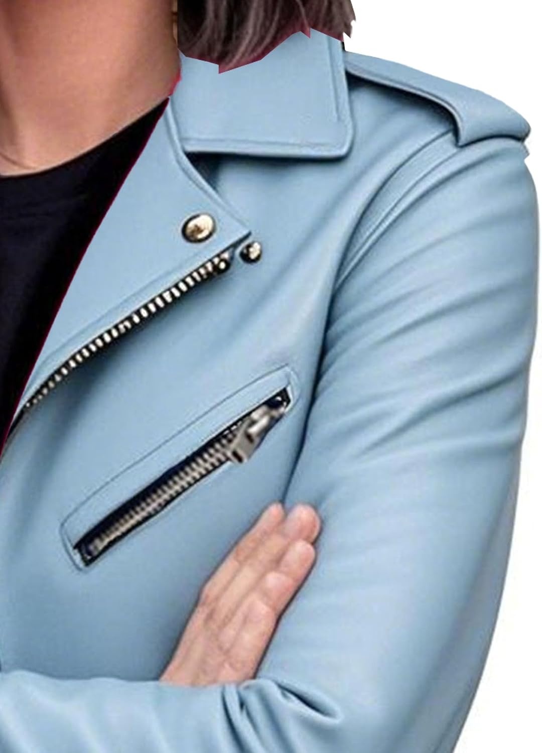image:imageJEKEDG Womens Casual Blazer Collar Fashion Coat Vintage Biker Spring Fall Coat Jacket Faux Leather Zip Up CoatsSky Blue