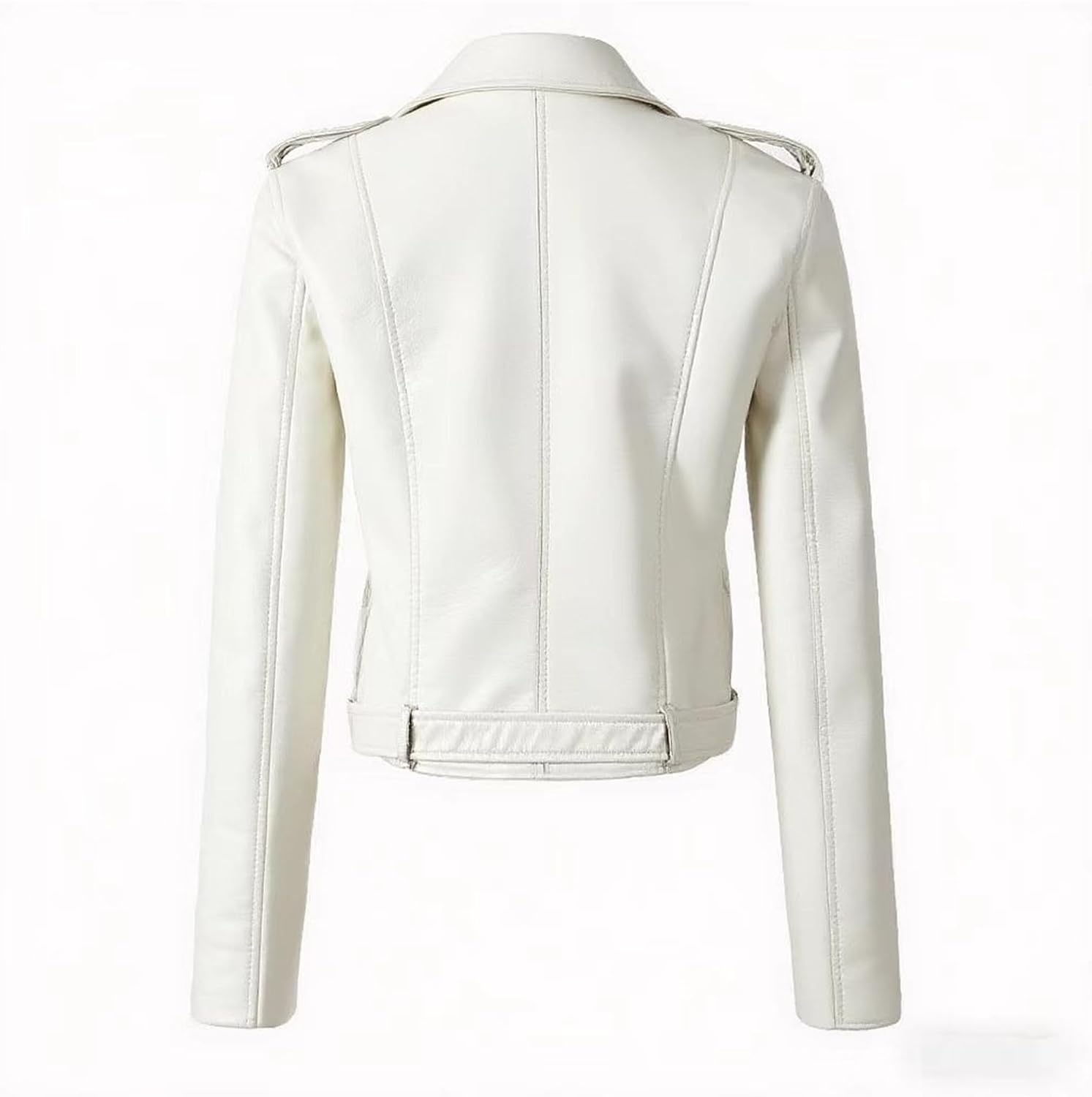 image:imageJEKEDG Womens Casual Blazer Collar Fashion Coat Vintage Biker Spring Fall Coat Jacket Faux Leather Zip Up CoatsWhite 2