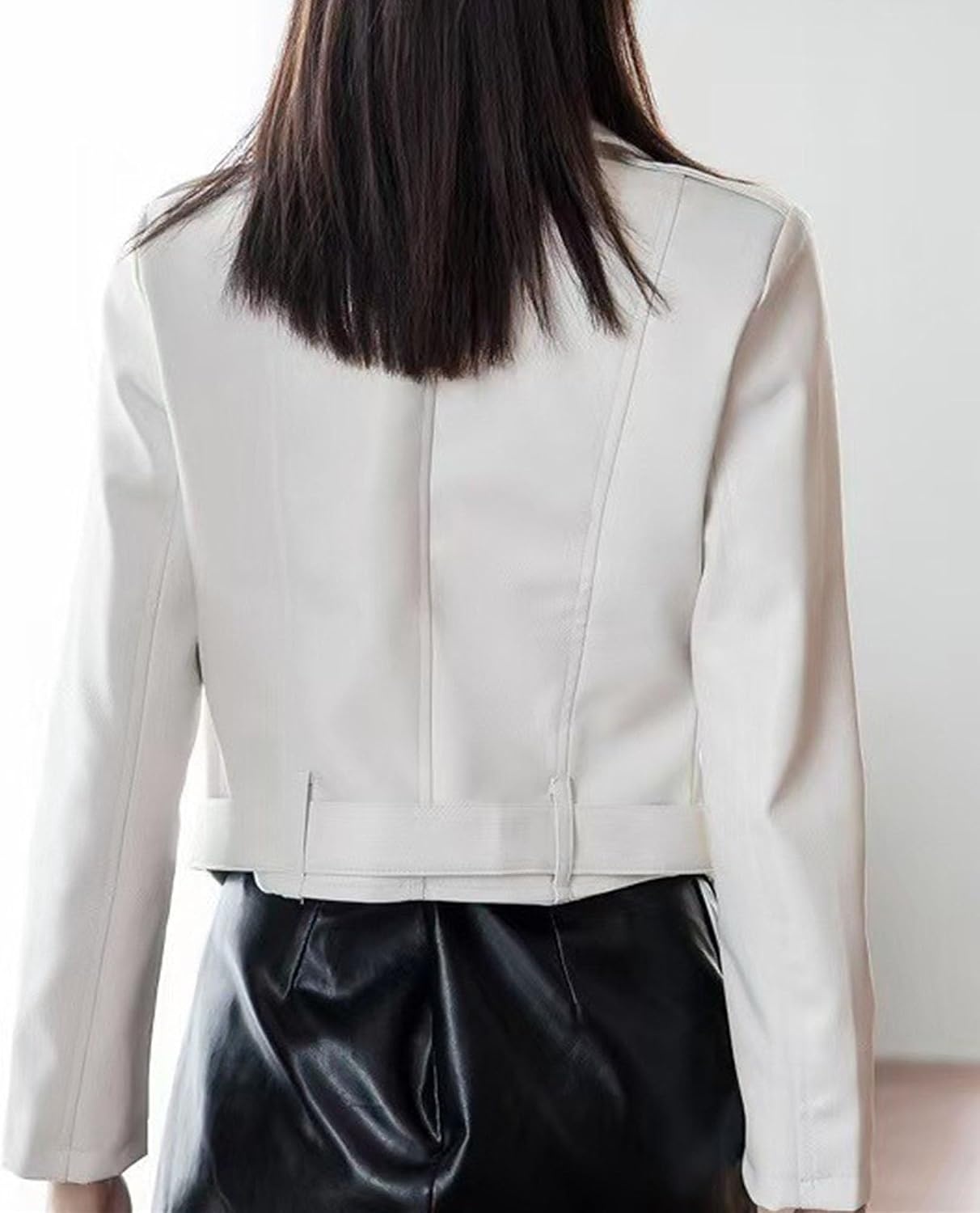 image:imageJEKEDG Womens Casual Blazer Collar Fashion Coat Vintage Biker Spring Fall Coat Jacket Faux Leather Zip Up CoatsWhite 2
