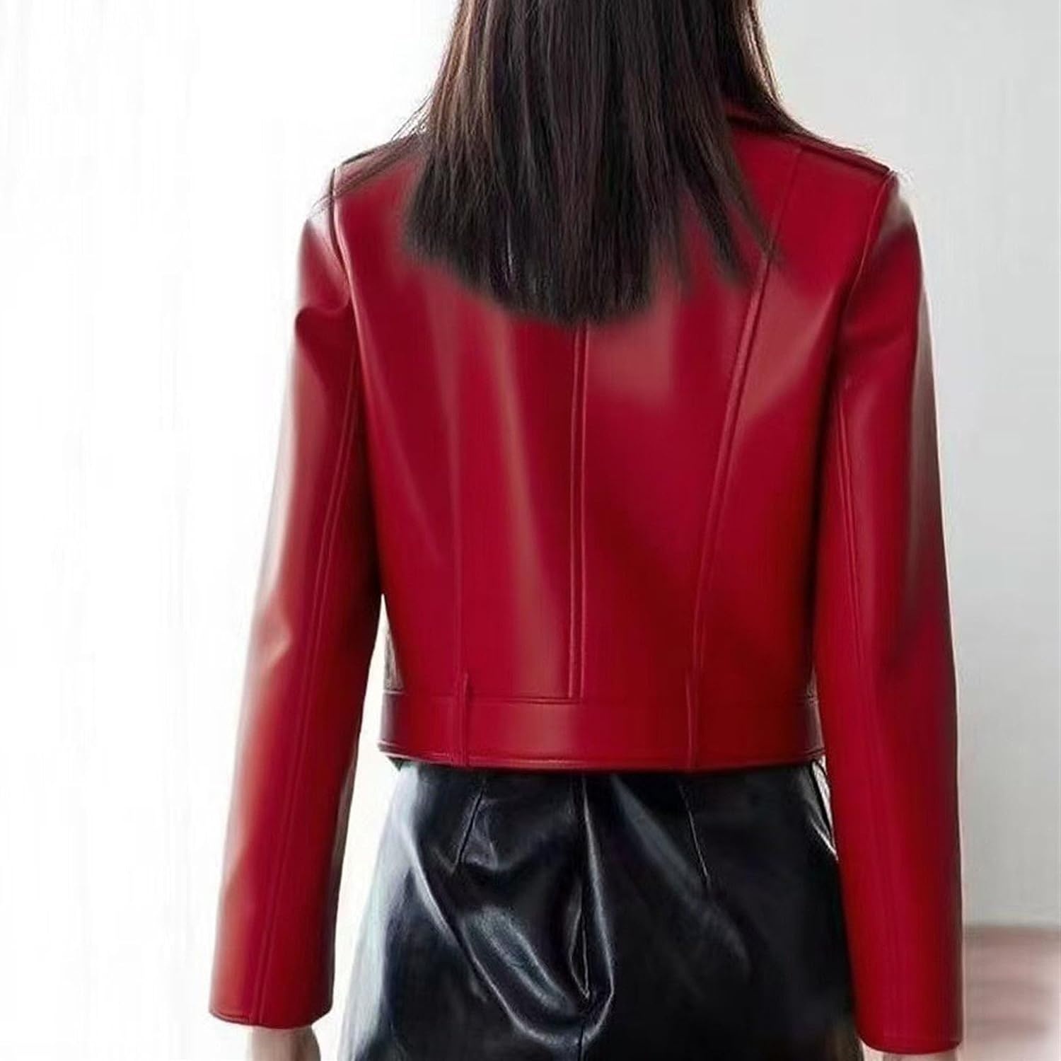 image:imageJEKEDG Womens Casual Blazer Collar Fashion Coat Vintage Biker Spring Fall Coat Jacket Faux Leather Zip Up CoatsWinered2