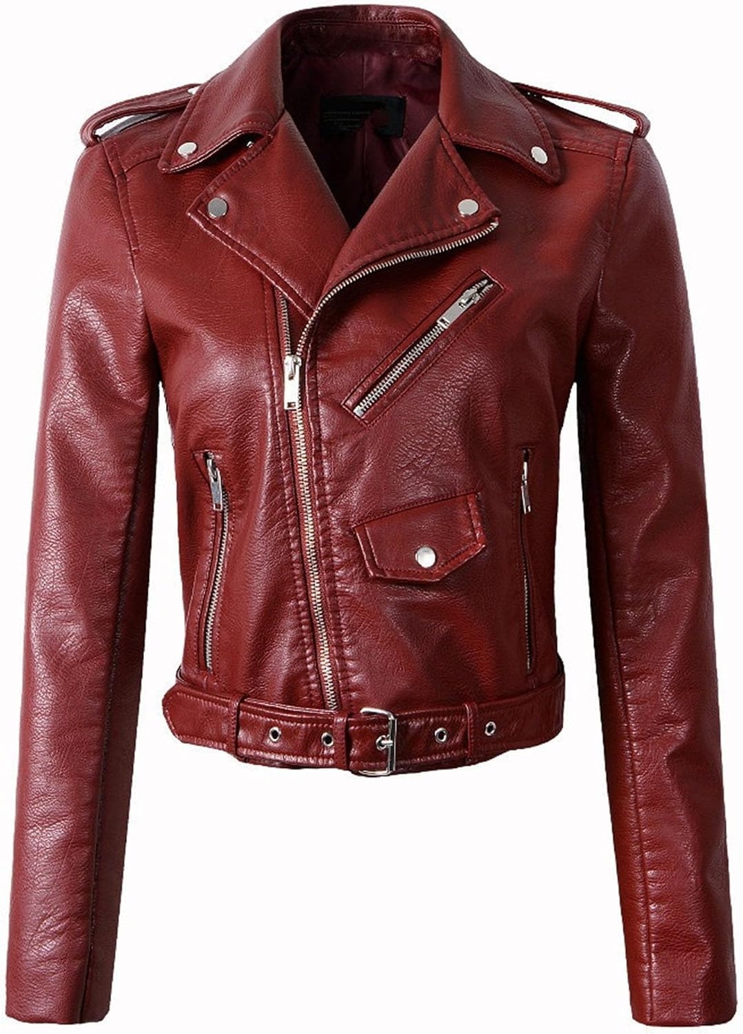 image:imageJEKEDG Womens Casual Blazer Collar Fashion Coat Vintage Biker Spring Fall Coat Jacket Faux Leather Zip Up CoatsWinered2
