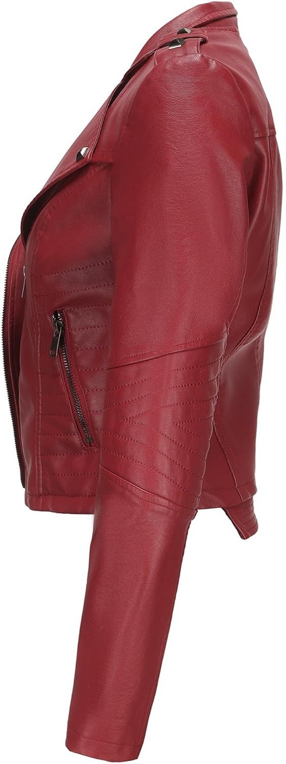 image:imageJEKEDG Womens Casual Blazer Collar Fashion Coat Vintage Biker Spring Fall Coat Jacket Faux Leather Zip Up CoatsWinered3