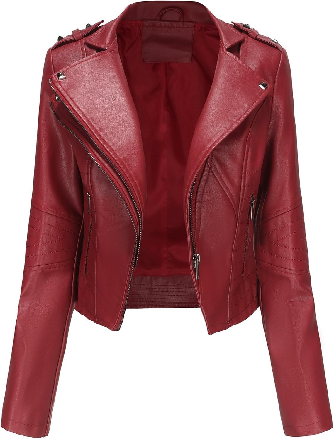 image:imageJEKEDG Womens Casual Blazer Collar Fashion Coat Vintage Biker Spring Fall Coat Jacket Faux Leather Zip Up CoatsWinered3