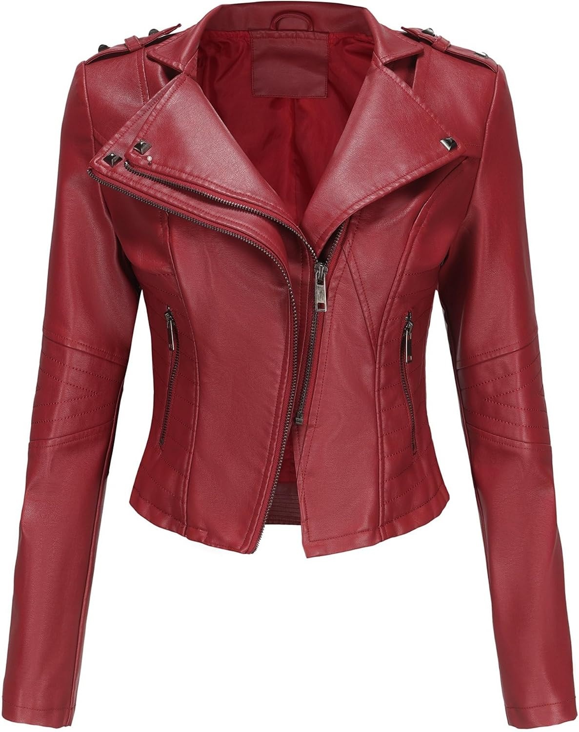 image:imageJEKEDG Womens Casual Blazer Collar Fashion Coat Vintage Biker Spring Fall Coat Jacket Faux Leather Zip Up CoatsWinered3