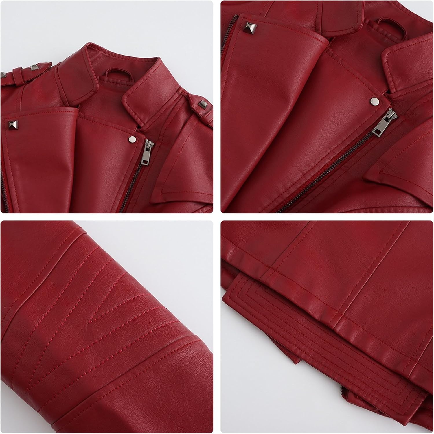 image:imageJEKEDG Womens Casual Blazer Collar Fashion Coat Vintage Biker Spring Fall Coat Jacket Faux Leather Zip Up CoatsWinered3