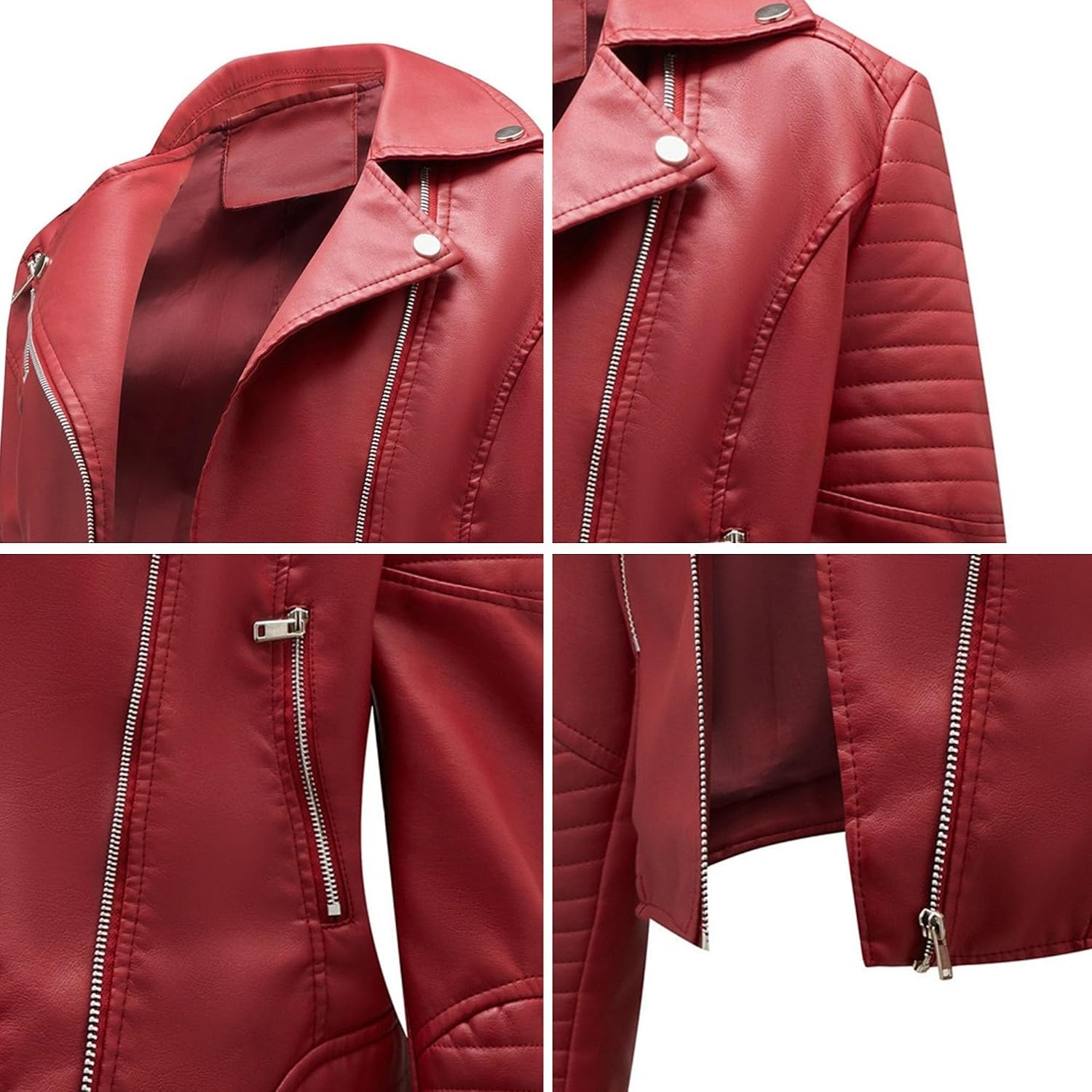 image:imageJEKEDG Womens Casual Blazer Collar Fashion Coat Vintage Biker Spring Fall Coat Jacket Faux Leather Zip Up CoatsWinered4