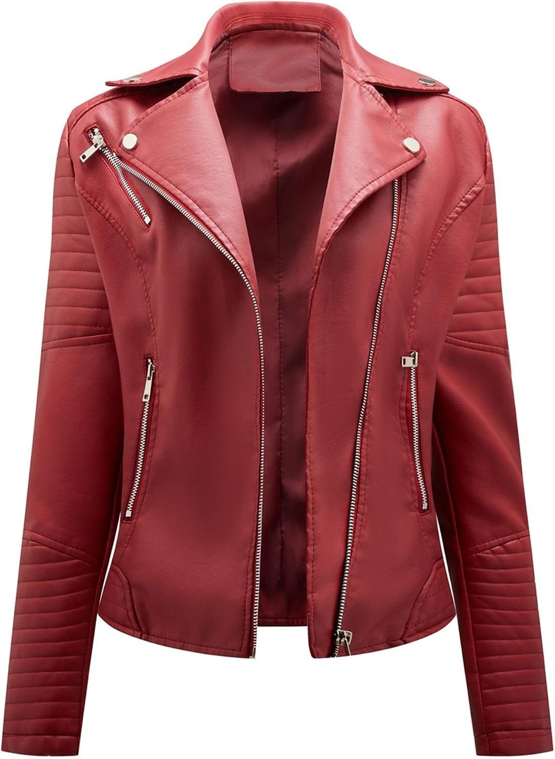 image:imageJEKEDG Womens Casual Blazer Collar Fashion Coat Vintage Biker Spring Fall Coat Jacket Faux Leather Zip Up CoatsWinered4