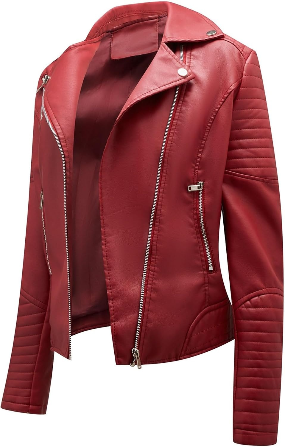 image:imageJEKEDG Womens Casual Blazer Collar Fashion Coat Vintage Biker Spring Fall Coat Jacket Faux Leather Zip Up CoatsWinered4