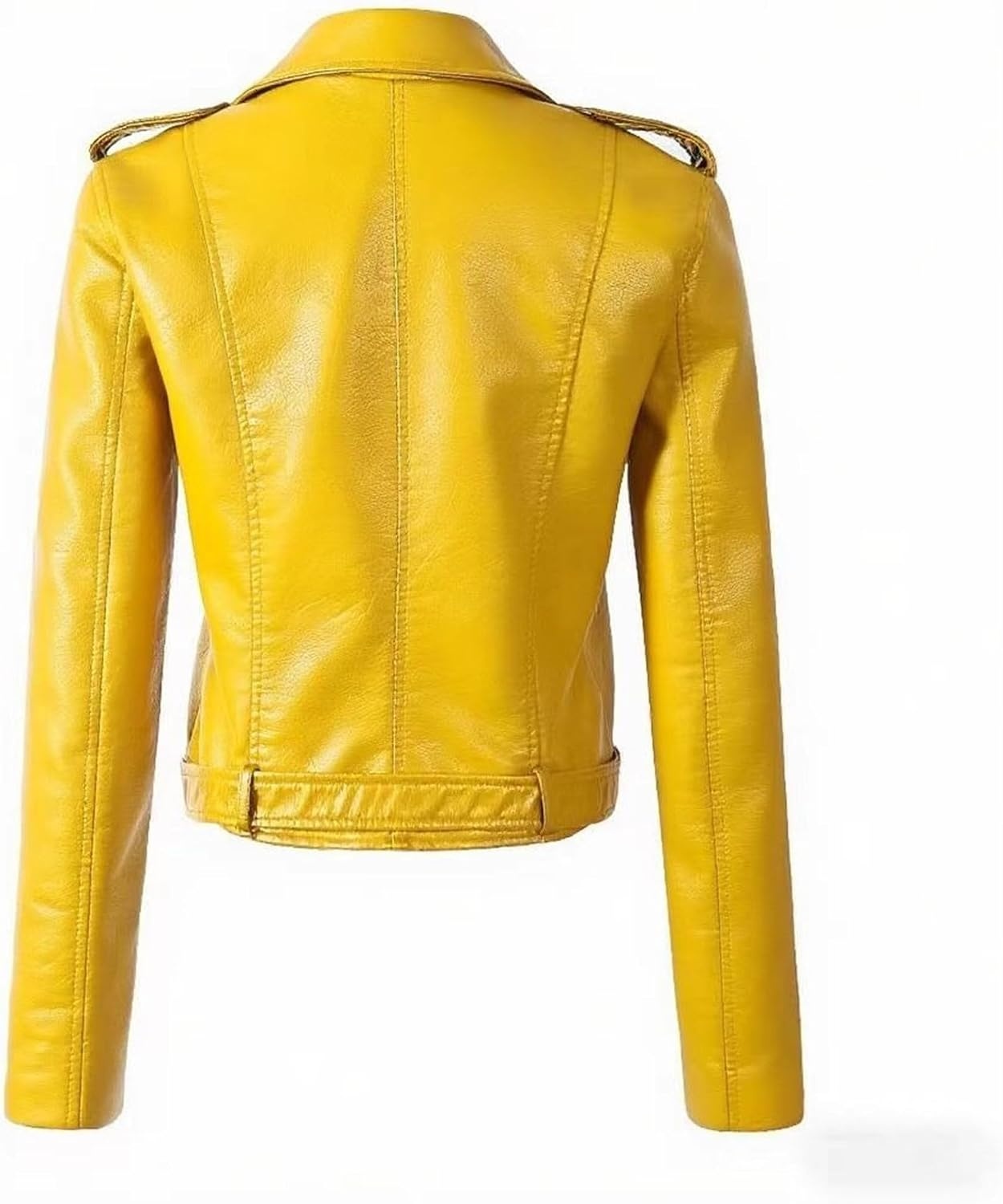image:imageJEKEDG Womens Casual Blazer Collar Fashion Coat Vintage Biker Spring Fall Coat Jacket Faux Leather Zip Up CoatsYellow 2