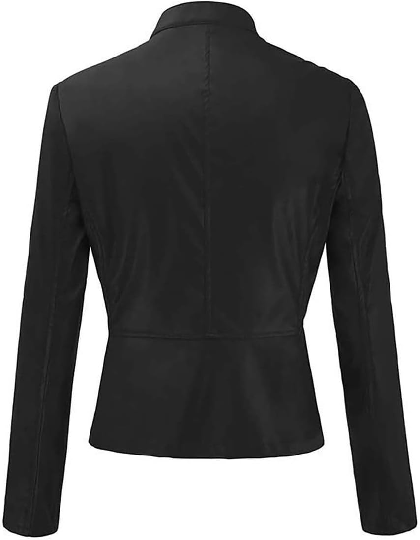 image:imageJiXiang Leather Bomber Jacket Women Cropped Lightweight Faux Leather Motorcycle Jackets Zip Up PU Elegant Moto Biker Outwear3black