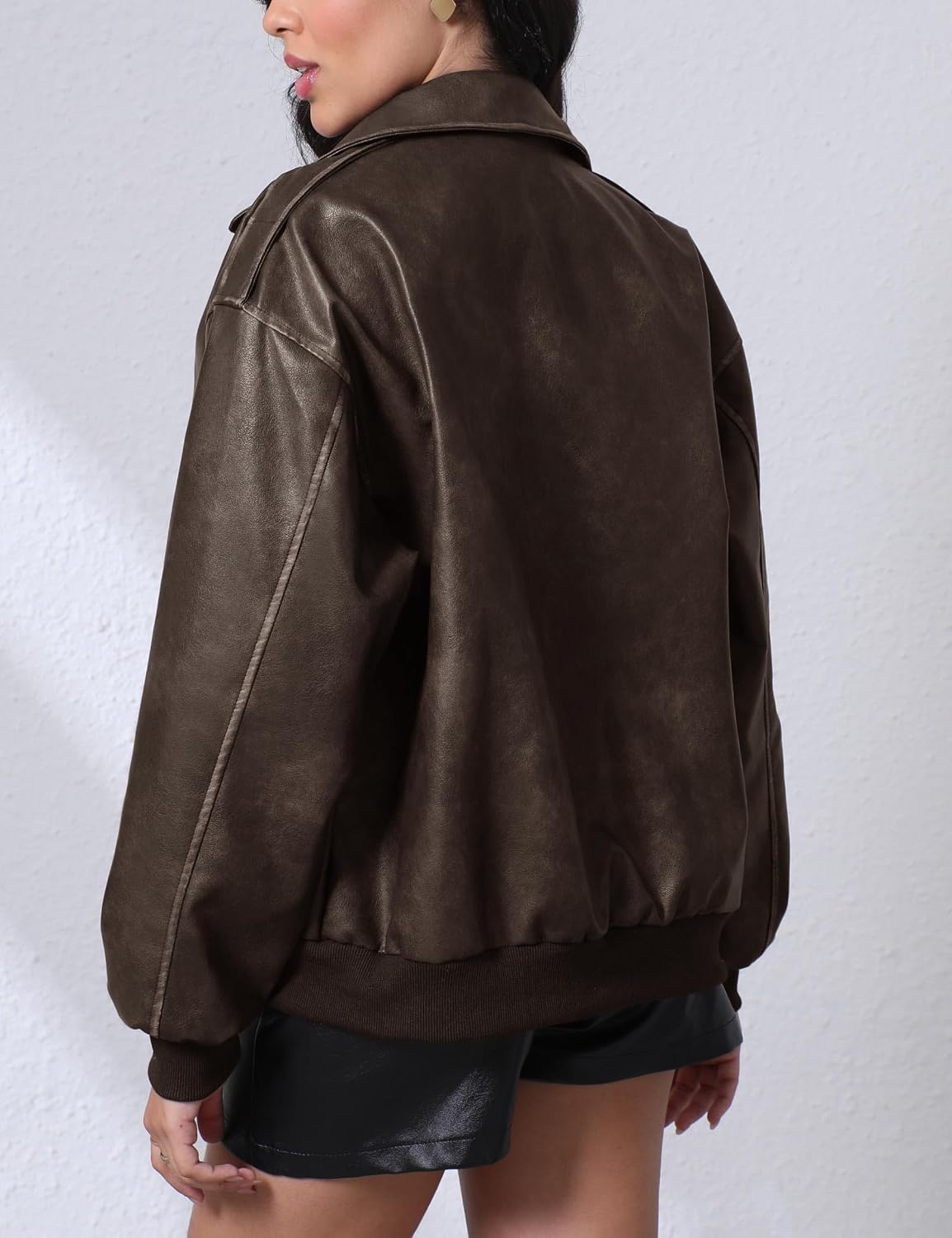 image:imageLeather Jacket for Women Faux Oversized Motorcycle Bomber Jacket Boyfriend Biker Moto CoatGoing Out OutfitsFall And Winter OuterwearY2K Trendy JacketBrown
