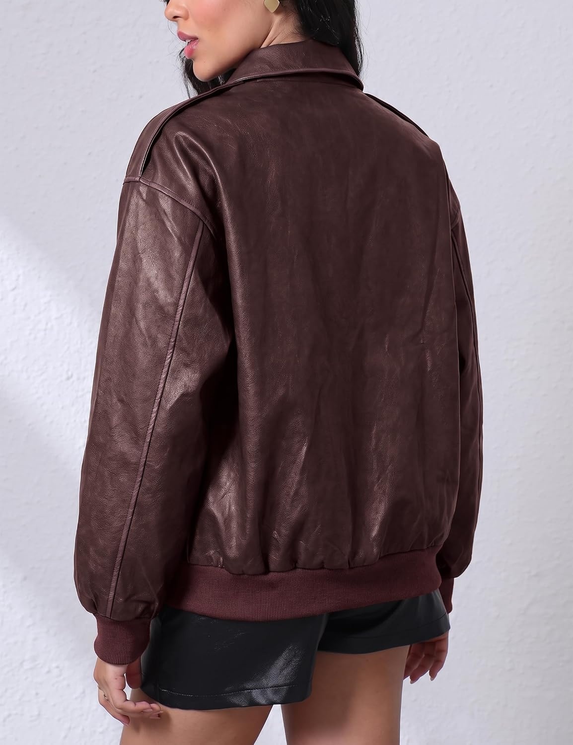 image:imageLeather Jacket for Women Faux Oversized Motorcycle Bomber Jacket Boyfriend Biker Moto CoatGoing Out OutfitsFall And Winter OuterwearY2K Trendy JacketWine Red