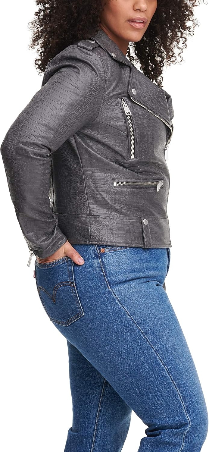 image:imageLevis Womens Faux Leather Contemporary Motorcycle Jacket Standard and PlusCharcoal Croc
