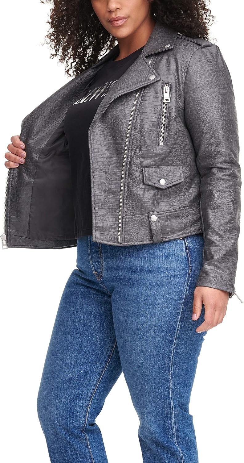 image:imageLevis Womens Faux Leather Contemporary Motorcycle Jacket Standard and PlusCharcoal Croc