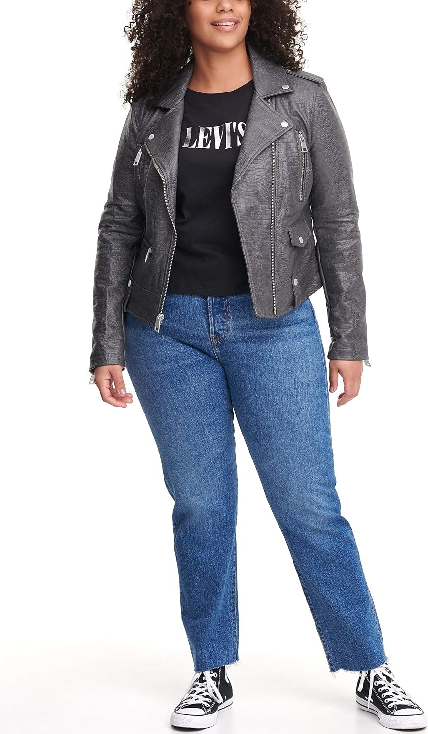 image:imageLevis Womens Faux Leather Contemporary Motorcycle Jacket Standard and PlusCharcoal Croc