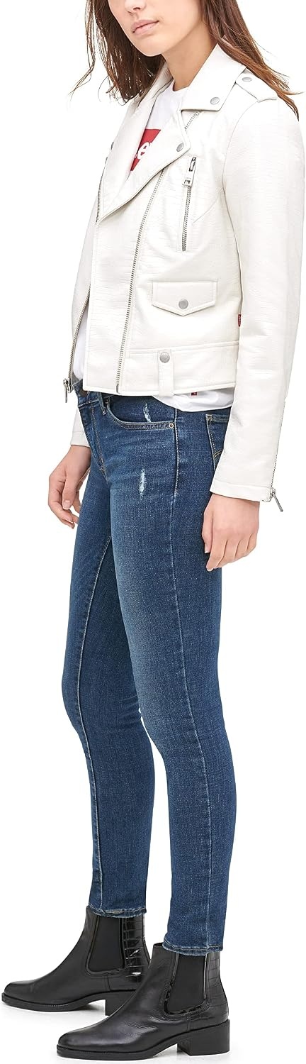 image:imageLevis Womens Faux Leather Contemporary Motorcycle Jacket Standard and PlusWhite Croc