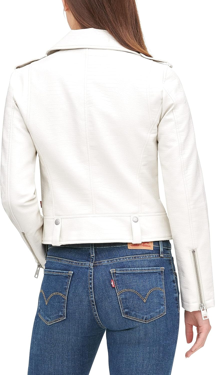 image:imageLevis Womens Faux Leather Contemporary Motorcycle Jacket Standard and PlusWhite Croc