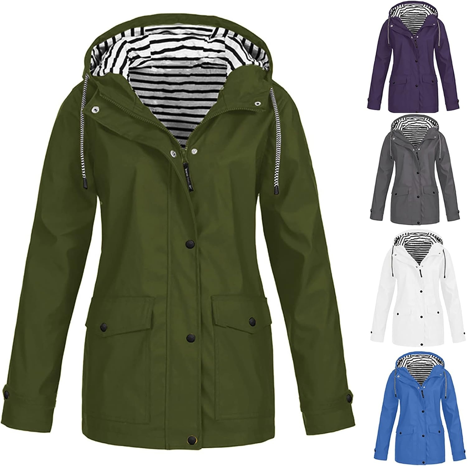 image:imageNAMTYQX Womens Hooded Raincoat Lightweight Fit Plus Size Waterproof Dressy Zip up Rain Jacket Windbreaker with PocketsWine