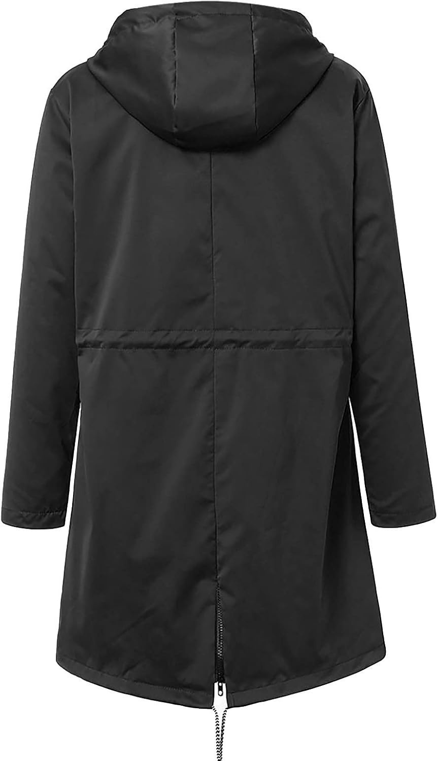 image:imageNAMTYQX Womens Hooded Raincoat Lightweight Fit Plus Size Waterproof Dressy Zip up Rain Jacket Windbreaker with PocketsZblack