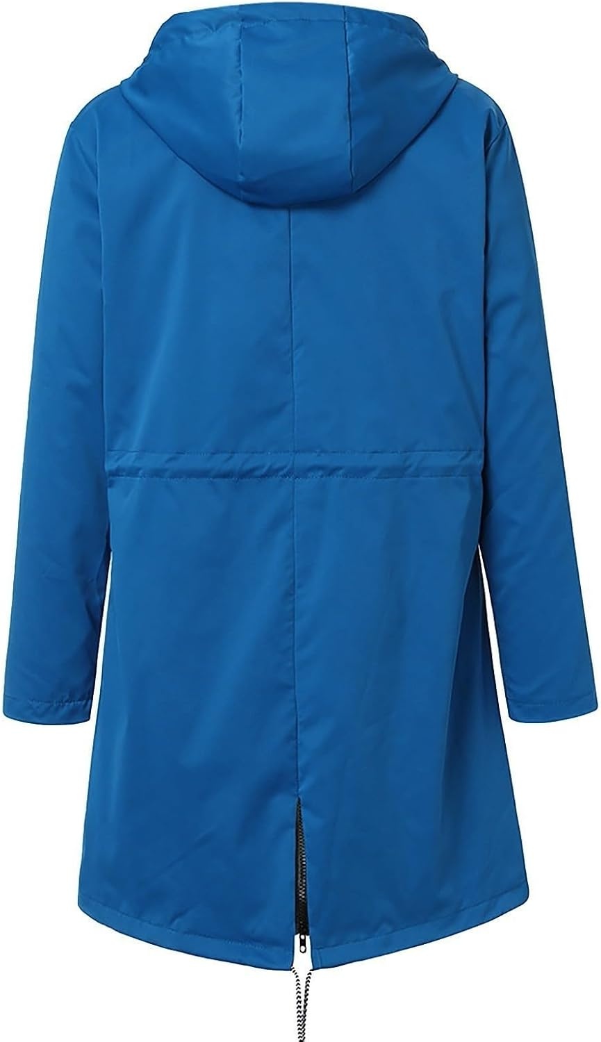 image:imageNAMTYQX Womens Hooded Raincoat Lightweight Fit Plus Size Waterproof Dressy Zip up Rain Jacket Windbreaker with PocketsZblue