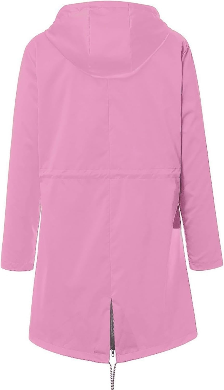 image:imageNAMTYQX Womens Hooded Raincoat Lightweight Fit Plus Size Waterproof Dressy Zip up Rain Jacket Windbreaker with PocketsZpink