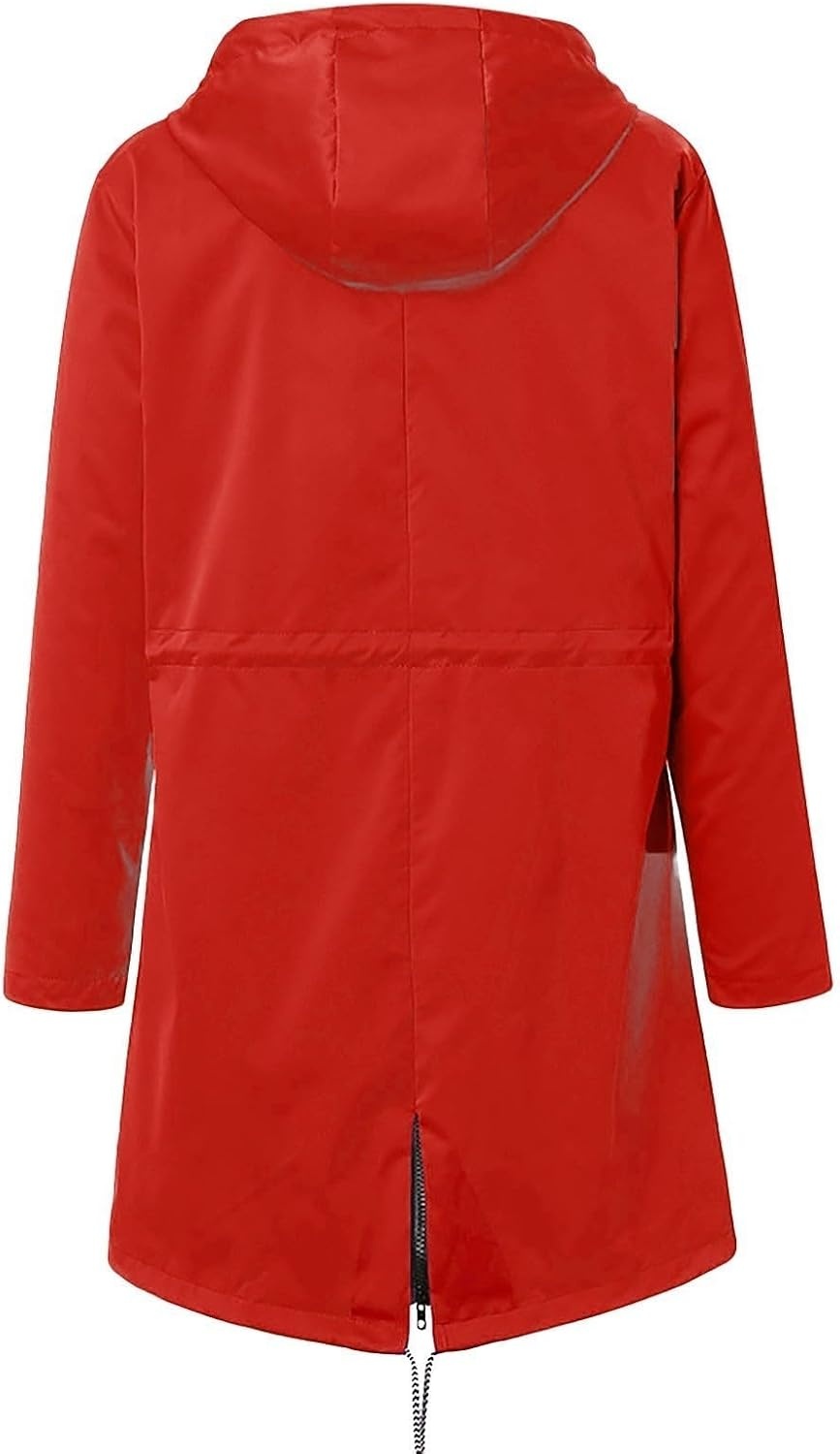 image:imageNAMTYQX Womens Hooded Raincoat Lightweight Fit Plus Size Waterproof Dressy Zip up Rain Jacket Windbreaker with PocketsZred