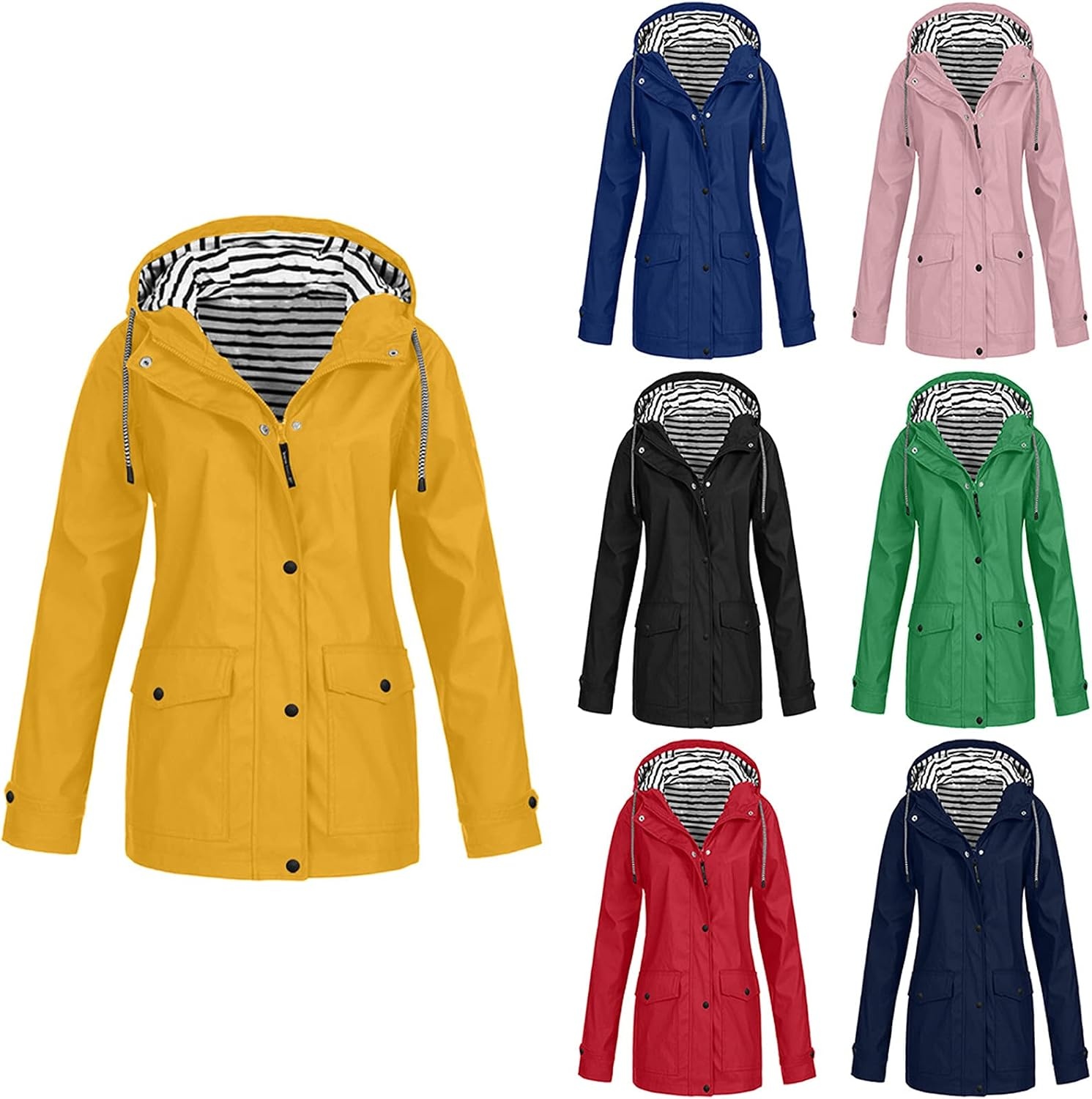 image:imageNAMTYQX Womens Hooded Raincoat Lightweight Fit Plus Size Waterproof Dressy Zip up Rain Jacket Windbreaker with PocketsZred