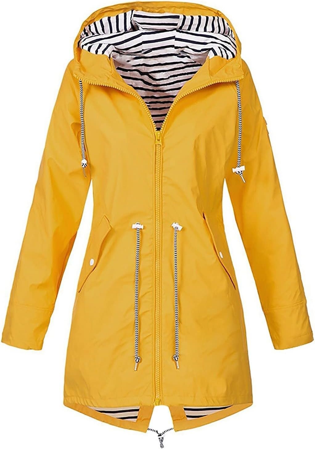 image:imageNAMTYQX Womens Hooded Raincoat Lightweight Fit Plus Size Waterproof Dressy Zip up Rain Jacket Windbreaker with PocketsZyellow