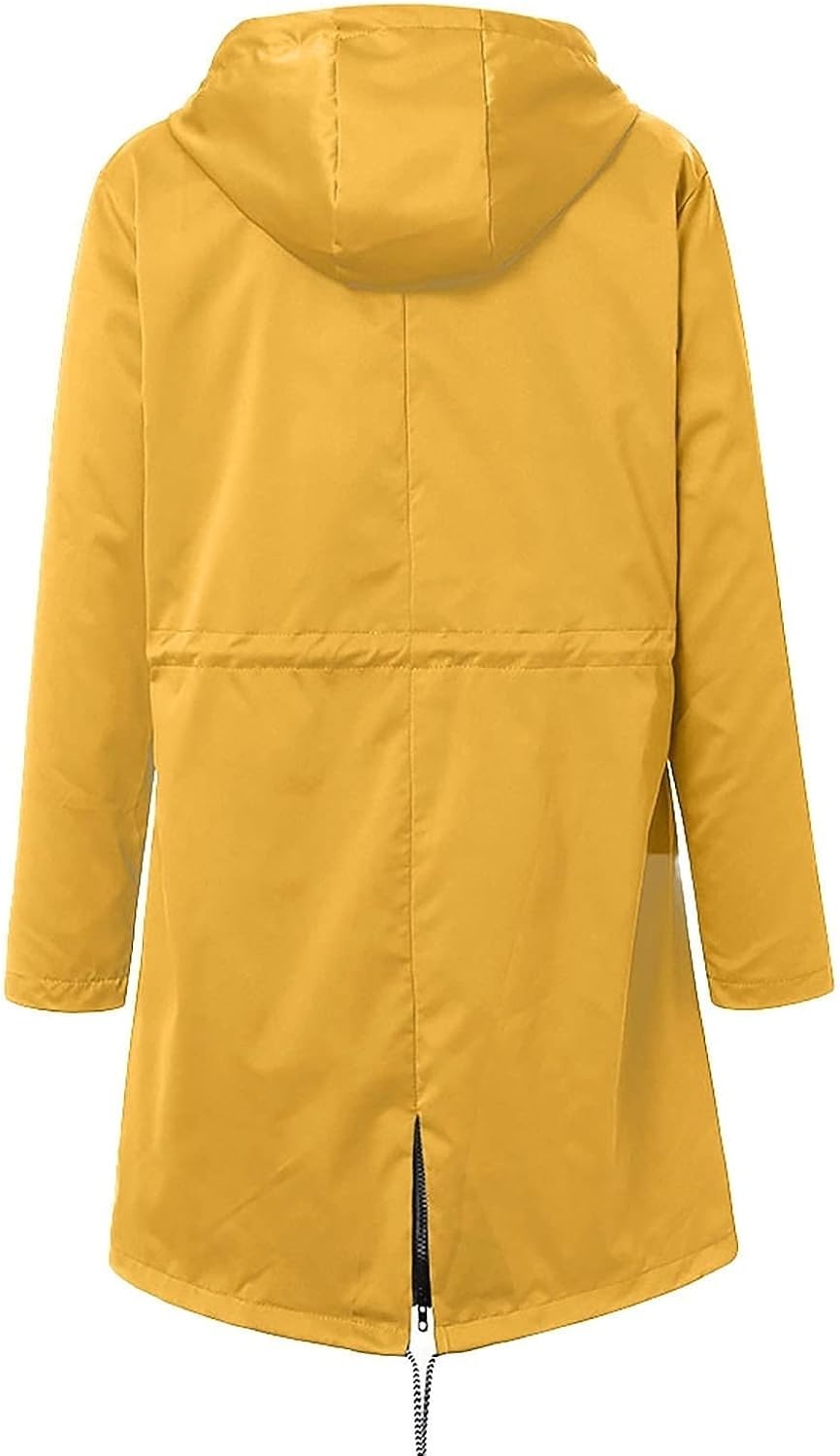 image:imageNAMTYQX Womens Hooded Raincoat Lightweight Fit Plus Size Waterproof Dressy Zip up Rain Jacket Windbreaker with PocketsZyellow