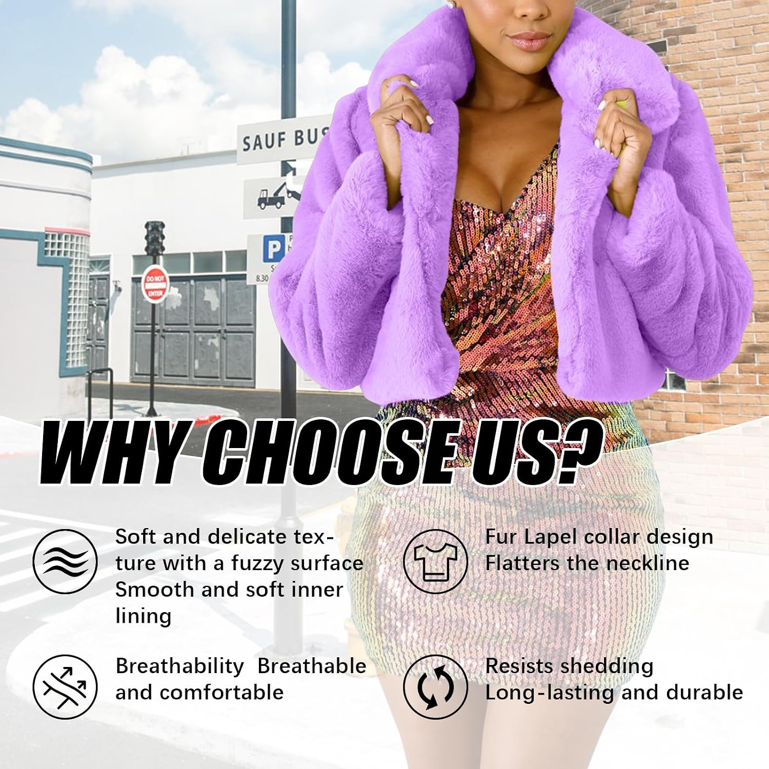 image:imageRAMOUG Women Faux Fur Jacket Crop Fuzzy Lapel Outerwear Coat Faux Fur CoatShort Fluffy OuterwearCrop Puffy JacketOpen FrontWarmSoft LiningSolidShaggy CardiganWinterPartyClubLight Purple
