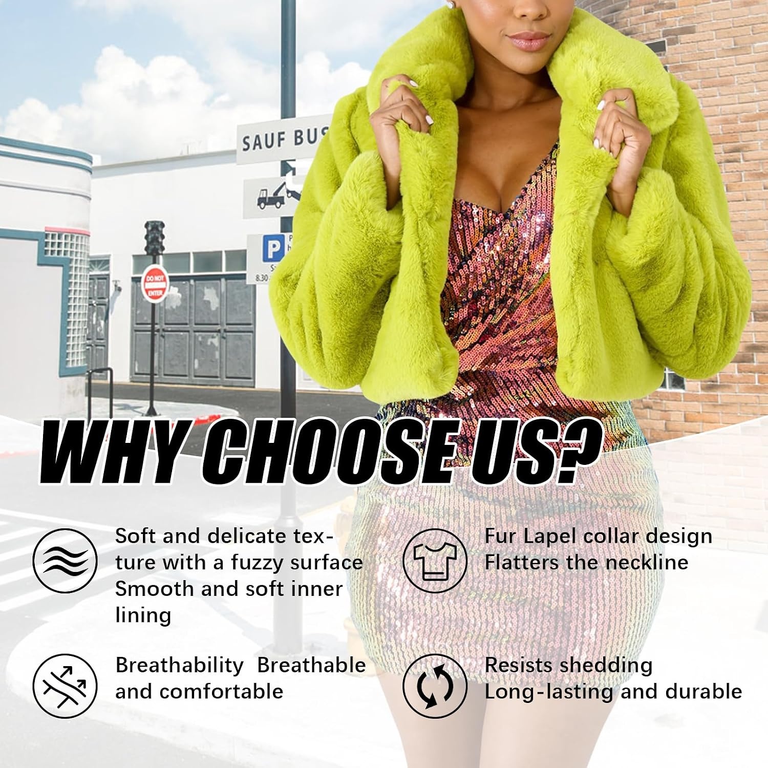 image:imageRAMOUG Women Faux Fur Jacket Crop Fuzzy Lapel Outerwear Coat Faux Fur CoatShort Fluffy OuterwearCrop Puffy JacketOpen FrontWarmSoft LiningSolidShaggy CardiganWinterPartyClubLight Green