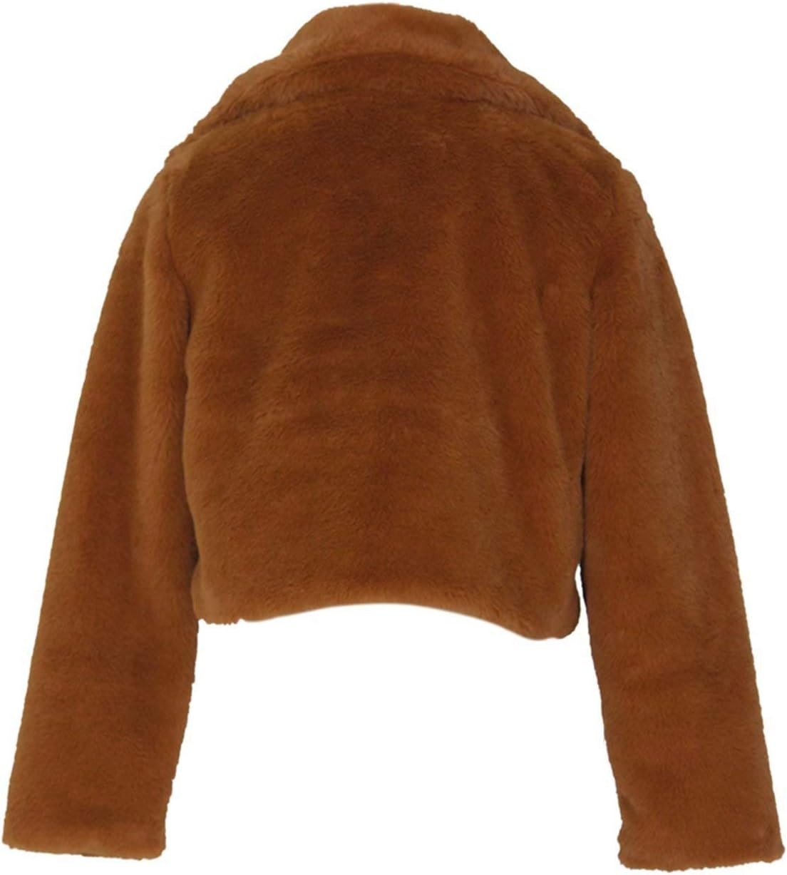 image:imageRAMOUG Women Faux Fur Jacket Crop Fuzzy Lapel Outerwear Coat Faux Fur CoatShort Fluffy OuterwearCrop Puffy JacketOpen FrontWarmSoft LiningSolidShaggy CardiganWinterPartyClubYellowishbrown