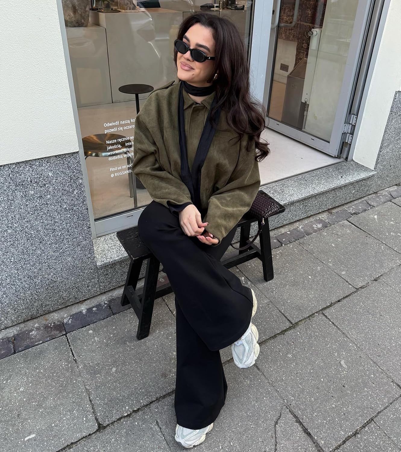 image:imageWOWULOVELY Womens Faux Suede Bomber Jacket Lapel Pilot Motorcycle Coat Spring Long Sleeves Trendy Streetwear OuterwearArmy Green