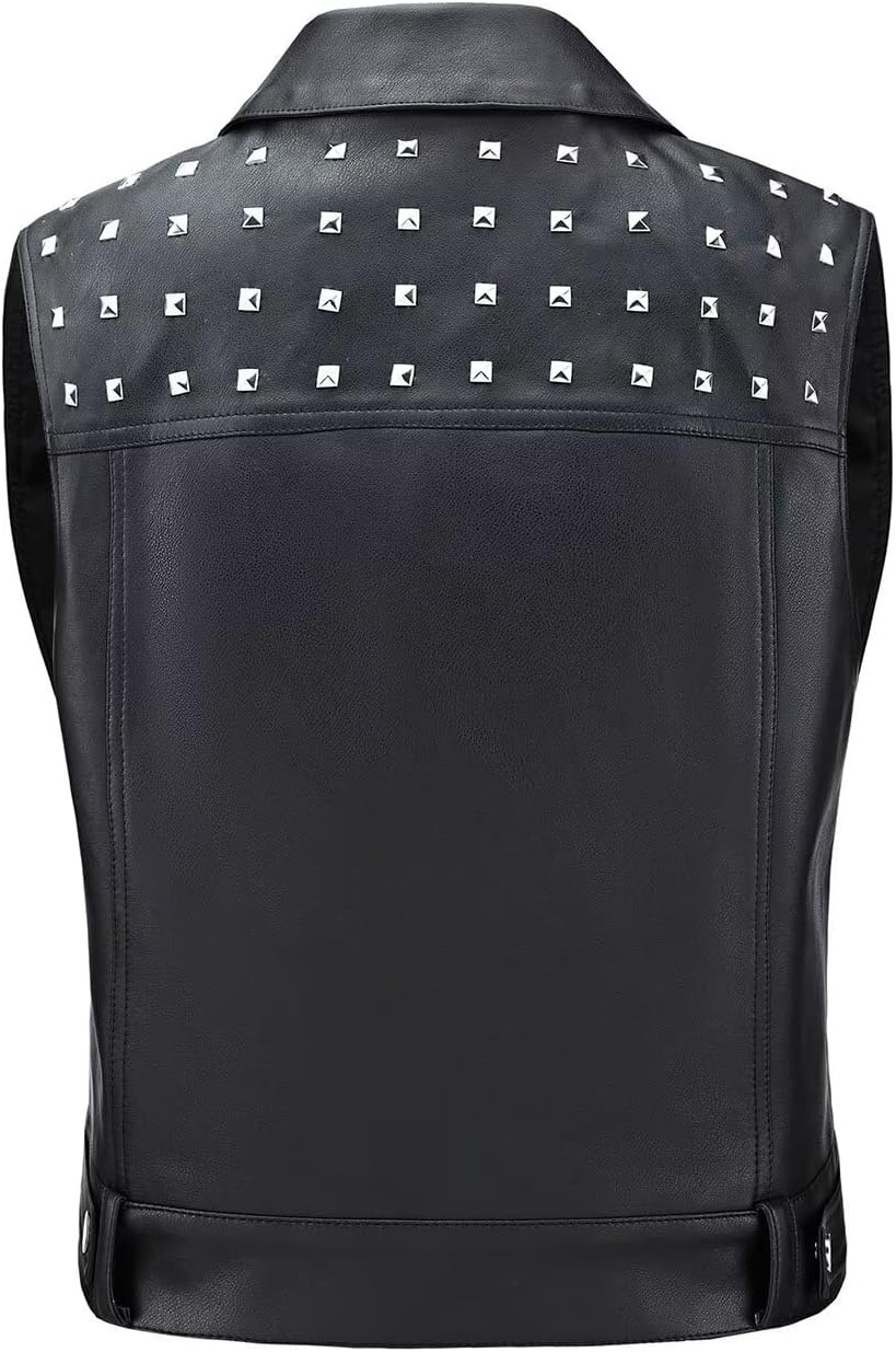 image:imageWomen Faux Leather Vest Rivet Moto Biker Motorcycle Waistcoat soft PU leathercropped slim silhouetterivet buckle decorationchest decorative pocketzip layering vest119 Black
