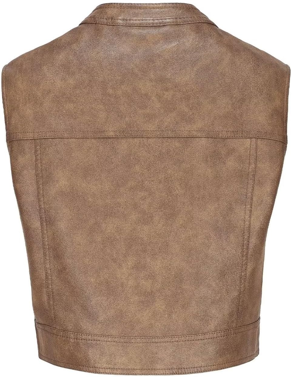 image:imageWomen Faux Leather Vest Rivet Moto Biker Motorcycle Waistcoat soft PU leathercropped slim silhouetterivet buckle decorationchest decorative pocketzip layering vest117 Light Brown