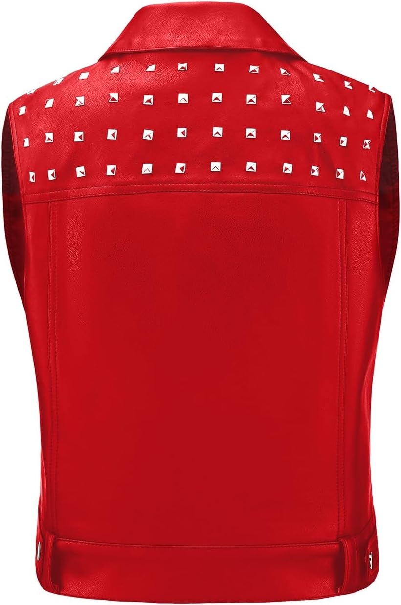 image:imageWomen Faux Leather Vest Rivet Moto Biker Motorcycle Waistcoat soft PU leathercropped slim silhouetterivet buckle decorationchest decorative pocketzip layering vest119 Red