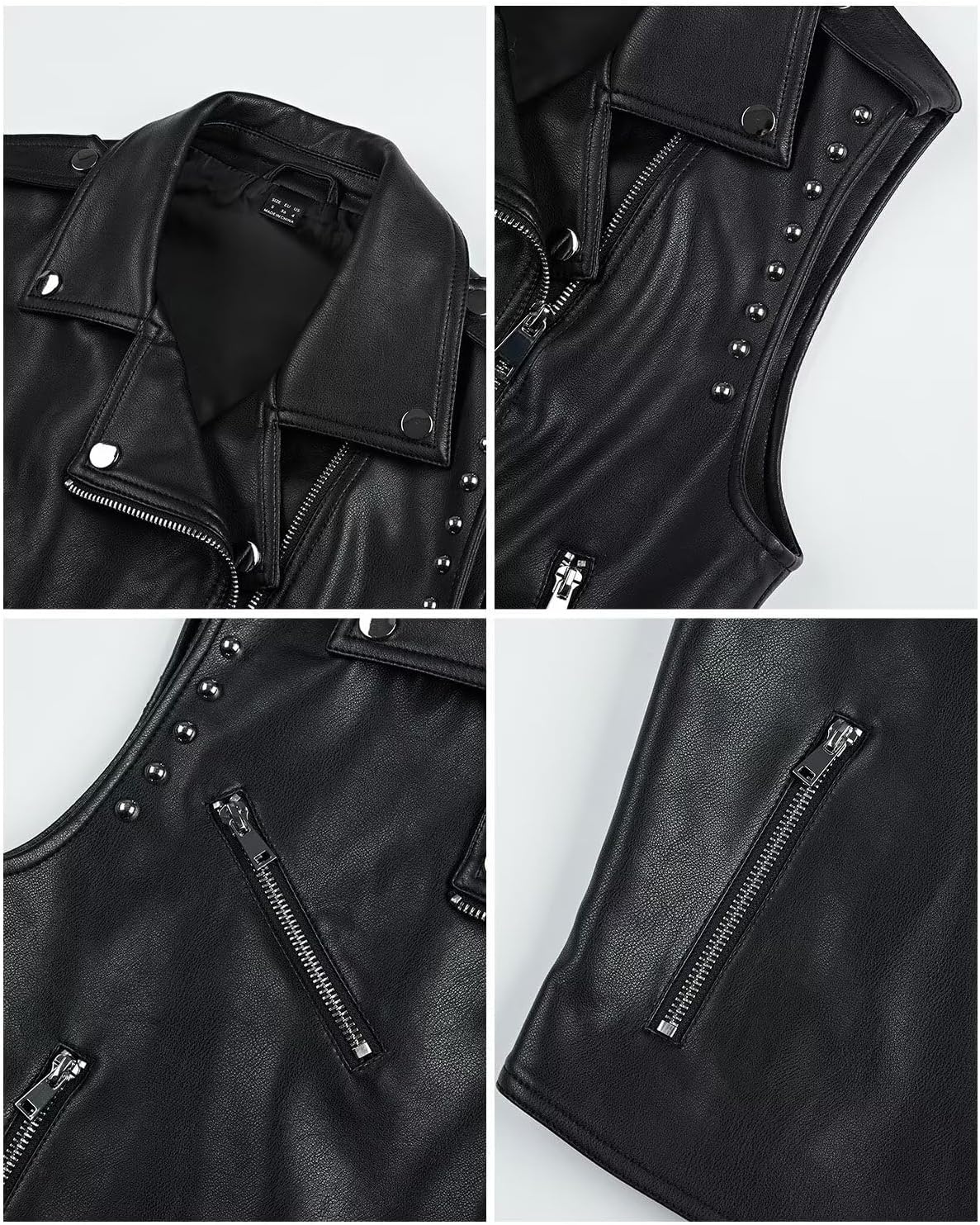 image:imageWomen Faux Leather Vest Rivet Moto Biker Motorcycle Waistcoat soft PU leathercropped slim silhouetterivet buckle decorationchest decorative pocketzip layering vest118 Black