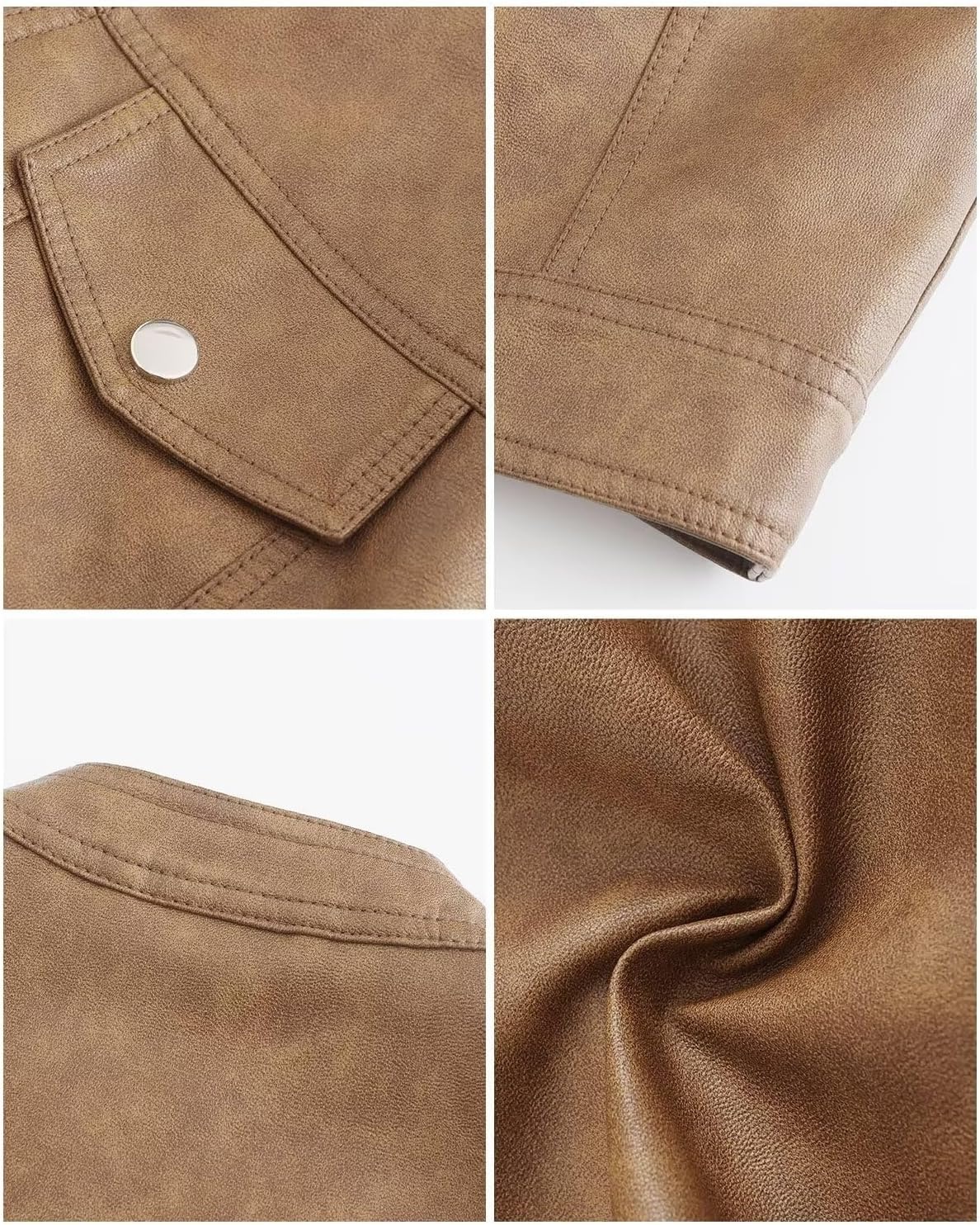image:imageWomen Faux Leather Vest Rivet Moto Biker Motorcycle Waistcoat soft PU leathercropped slim silhouetterivet buckle decorationchest decorative pocketzip layering vest117 Light Brown