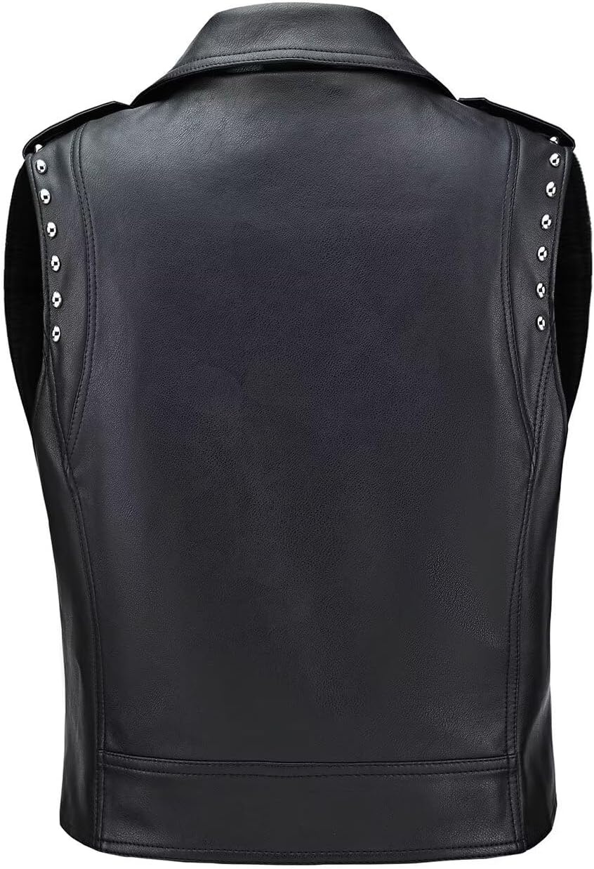 image:imageWomen Faux Leather Vest Rivet Moto Biker Motorcycle Waistcoat soft PU leathercropped slim silhouetterivet buckle decorationchest decorative pocketzip layering vest118 Black
