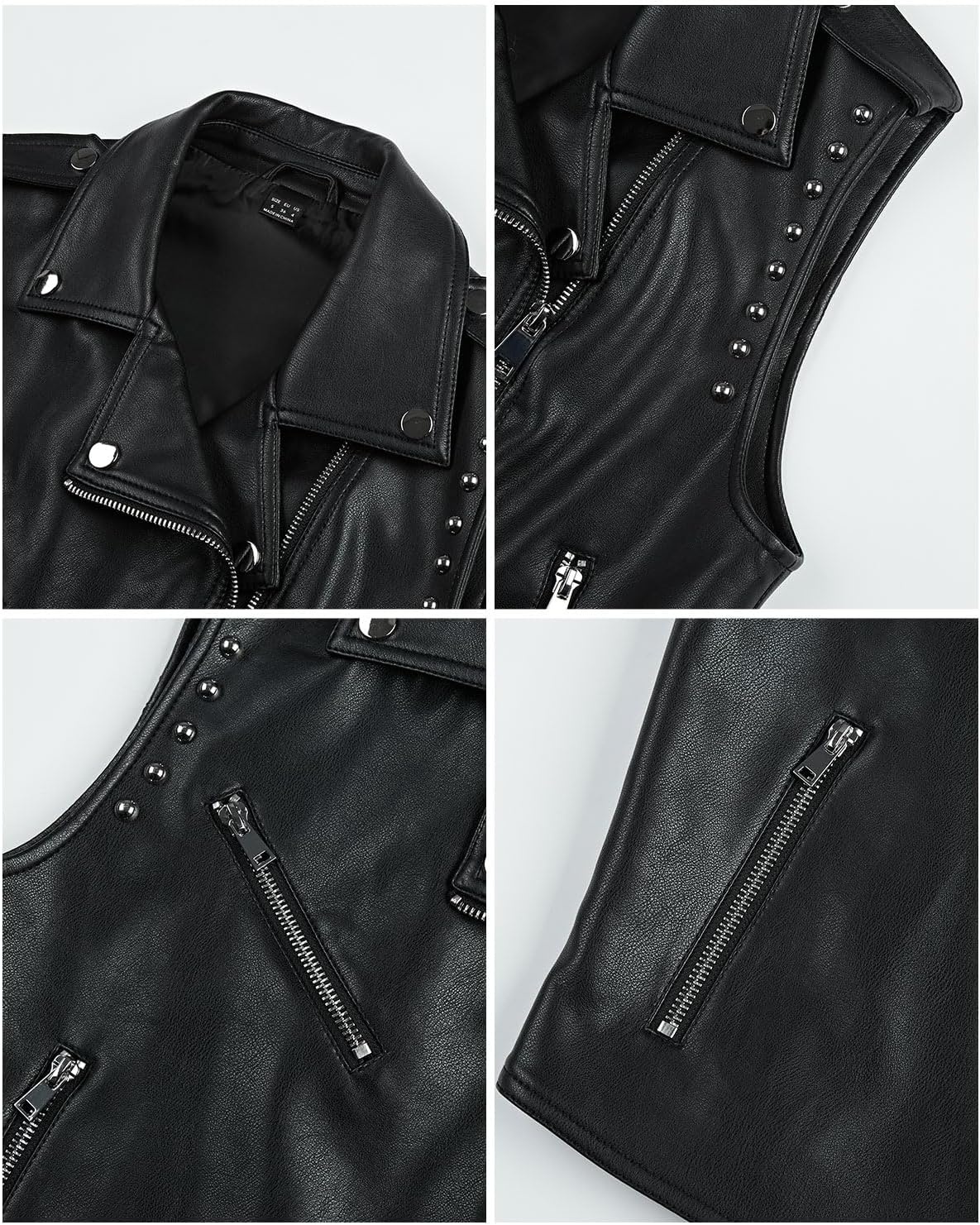 image:imageWomen Faux Leather Vest Rivet Moto Biker Motorcycle Waistcoat soft PU leathercropped slim silhouetterivet buckle decorationchest decorative pocketzip layering vest118 Red