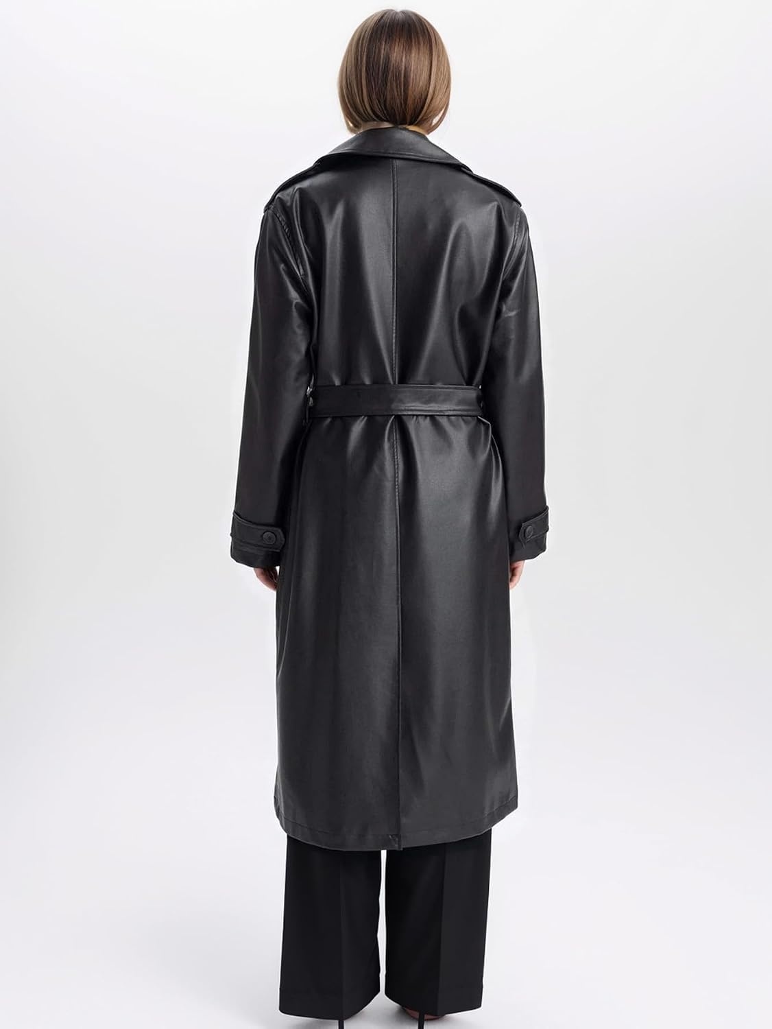 image:imageWomen PU Leather Long Jacket Trench Coat Classic Lapel Coat with Belt
