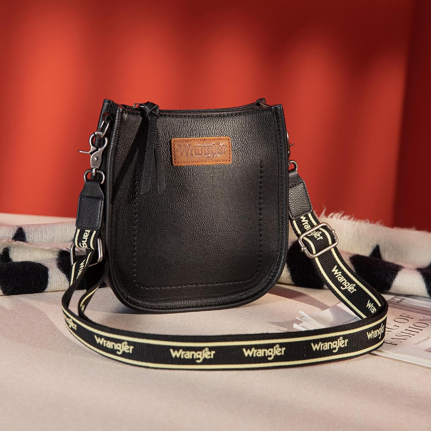 image:imageWrangler Small Crossbody Bag for Women Mini Shoulder Purse with Adjustable Strap Vegan Leather Phone PurseBlack