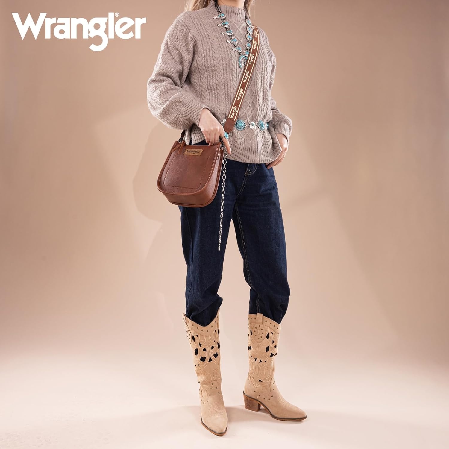 image:imageWrangler Small Crossbody Bag for Women Mini Shoulder Purse with Adjustable Strap Vegan Leather Phone PurseChestnut Brown